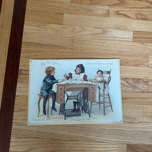 Vintage Tin Wall Hanging / The Tea Party. Measures 16" by 11"